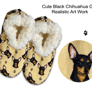 Black Chihuahua Slippers - Super Soft and Comfortable - One Size Fits Most - Cozy House Slippers - Non Skid Bottom - perfect for “Black Chihuahua gifts”