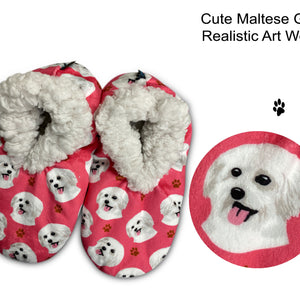 Maltese Slippers - Super Soft and Comfortable - One Size Fits Most - Cozy House Slippers - Non Skid Bottom - perfect for “Maltese gifts”