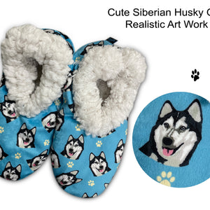 Siberian Husky Slippers - Super Soft and Comfortable - One Size Fits Most - Cozy House Slippers - Non Skid Bottom - perfect for “Siberian Husky gifts”
