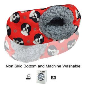 Black and White Shih Tzu Slippers - Super Soft and Comfortable - One Size Fits Most - Cozy House Slippers - Non Skid Bottom - perfect for “Black and White Shih Tzu gifts”