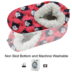 Black and White Cat Slippers - Super Soft and Comfortable - One Size Fits Most - Cozy House Slippers - Non Skid Bottom - perfect for “Black and White Cat gifts”