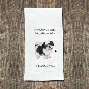 Shih Tzu black and white puppy cut Kitchen Towel