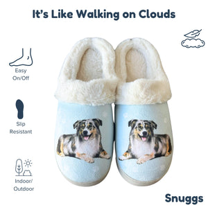 a pair of slippers with a picture of a dog on it