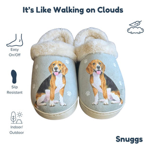 a pair of slippers with a picture of a dog on them