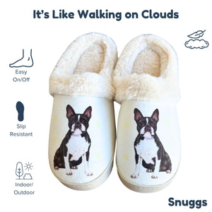 a pair of slippers with a picture of a dog on them
