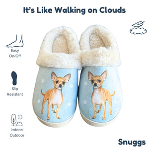 a pair of slippers with a picture of a dog on them