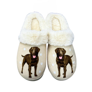 a pair of slippers with a dog on them