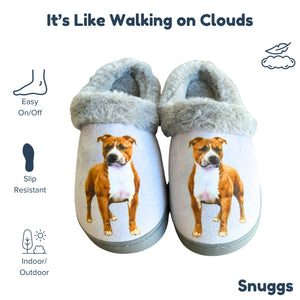 a pair of slippers with a picture of a dog on them