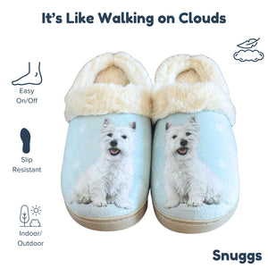 a pair of slippers with a picture of a dog on them
