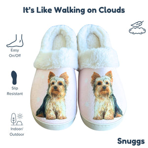 a pair of slippers with a picture of a dog on them