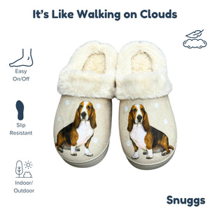 a pair of slippers with a picture of a dog on them