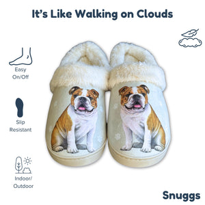 a pair of slippers with a picture of a dog on them