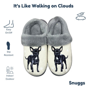a pair of slippers with a picture of a dog on them