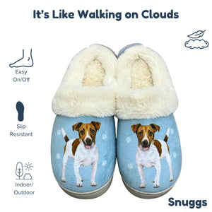 a pair of slippers with a picture of a dog on them
