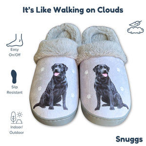 a pair of slippers with a picture of a dog on them