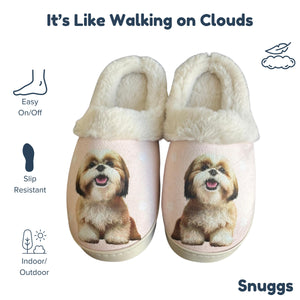 a pair of slippers with a picture of a dog on them