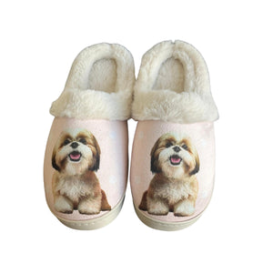 a pair of slippers with a picture of a dog