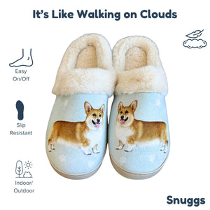 a pair of slippers with a picture of a dog on them