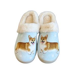 a pair of slippers with a picture of a dog on it