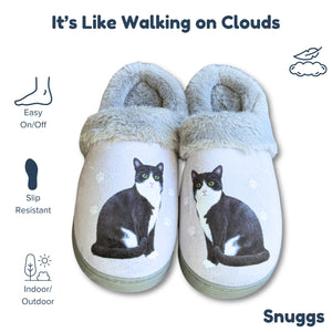a pair of slippers with a picture of a cat on them