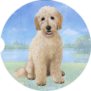 Goldendoodle Sitting car coaster