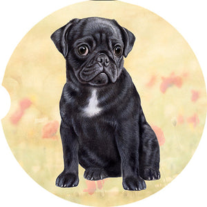 Pug Black Sitting car coaster