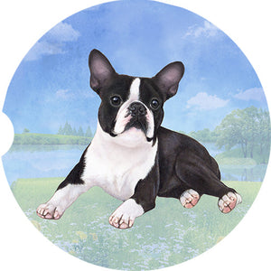 Boston Terrier Laying car coaster