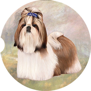 Shih Tzu White and Tan Standing car coaster