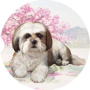 Shih Tzu Tan and White Laying car coaster