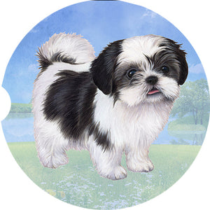 Shih Tzu Black & White Standing car coaster