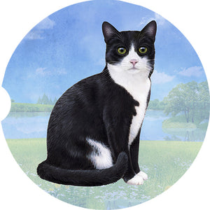 black and white cat car coaster