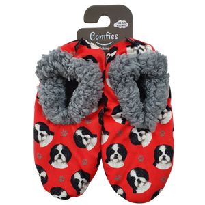 Black and White Shih Tzu Slippers - Super Soft and Comfortable - One Size Fits Most - Cozy House Slippers - Non Skid Bottom - perfect for “Black and White Shih Tzu gifts”