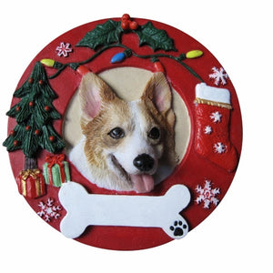 Welsh Corgi Red Wreath Ornament