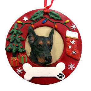 Doberman Red Wreath Ornament