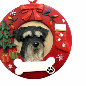 Schnauzer uncropped Red Wreath Ornament