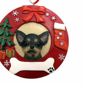 Chihuahua black Red Wreath Ornament