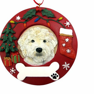 Labradoodle yellow Red Wreath Ornament