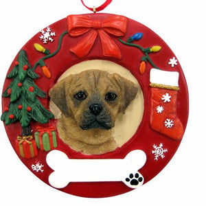 Puggle Red Wreath Ornament