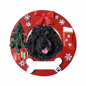 Portugese Water Dog Red Wreath Ornament