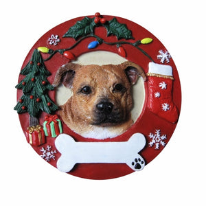 Staffordshire Terrier Red Wreath Ornament