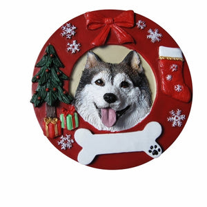 Alaskan Malamute Red Wreath Ornament