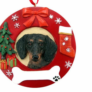 Dachshund black Red Wreath Ornament