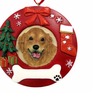 Golden Retriever Red Wreath Ornament