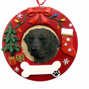 Labrador chocolate Red Wreath Ornament