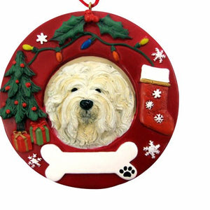 Lhasa Apso Red Wreath Ornament