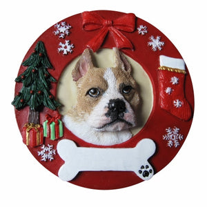 Pit Bull fawn & White Red Wreath Ornament