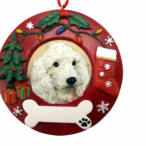 Poodle white Red Wreath Ornament