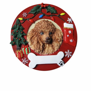 Poodle Apricot Red Wreath Ornament