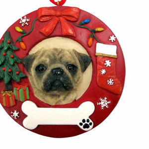 Pug Red Wreath Ornament