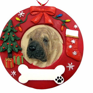 Sharpei Red Wreath Ornament